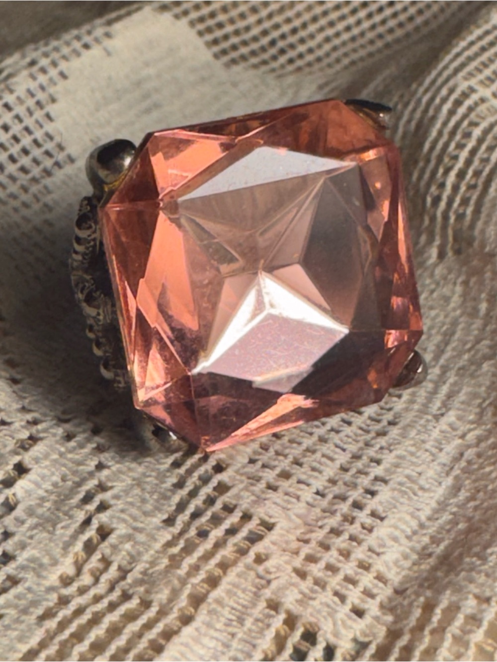 Vintage Adjustable Cocktail Ring Pink Faceted Crystal Rhinestone Statement - Picture 2 of 7